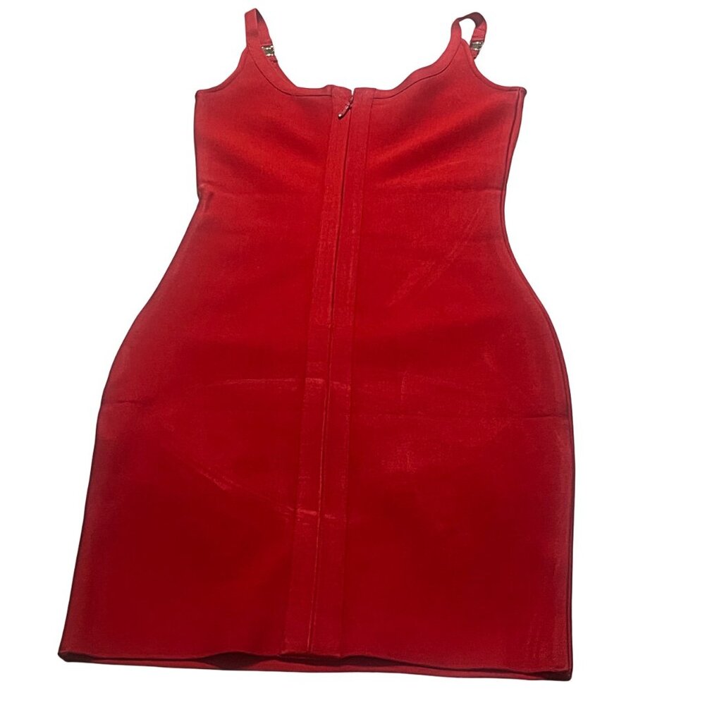 Women's Red Bodycon Bandage Mini Dress with Gold Buckle Straps – Size S - Picture 6 of 8